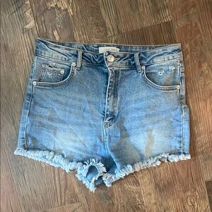 Love Tree Denim- Light Blue Frayed Jean Shorts